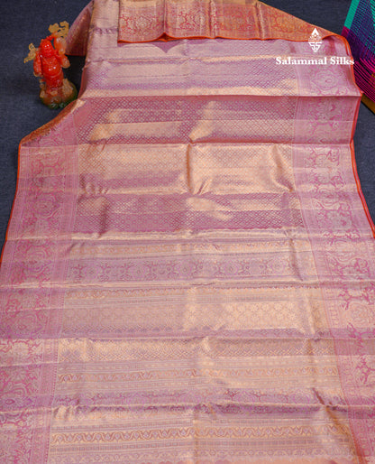 Beautiful Baby Pink Tissue Bridal Pure Kanjivaram Silk Saree With Contrast Light Pink Fancy Border