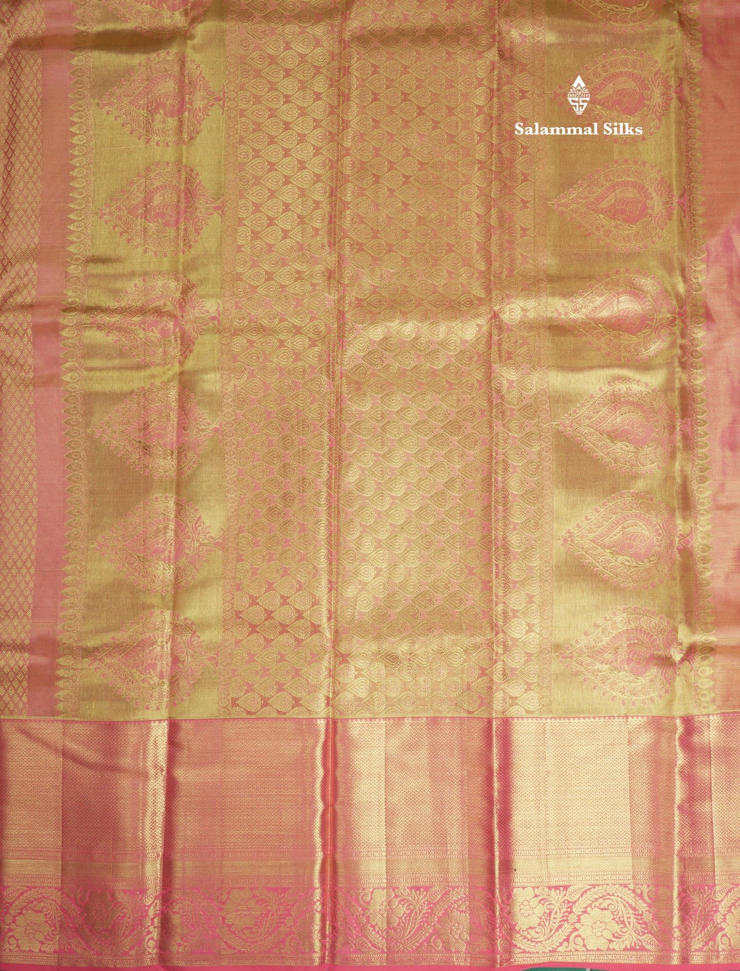Kanjivaram Peach Grand Bridal Pure Silk Saree With Baby Pink Border