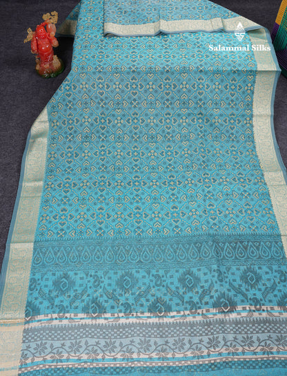 Beautiful Light Elachi Green Kota Cotton Fancy Saree With Fancy Border