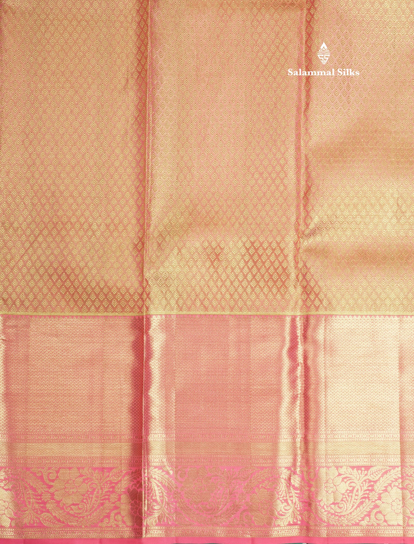 Kanjivaram Peach Grand Bridal Pure Silk Saree With Baby Pink Border