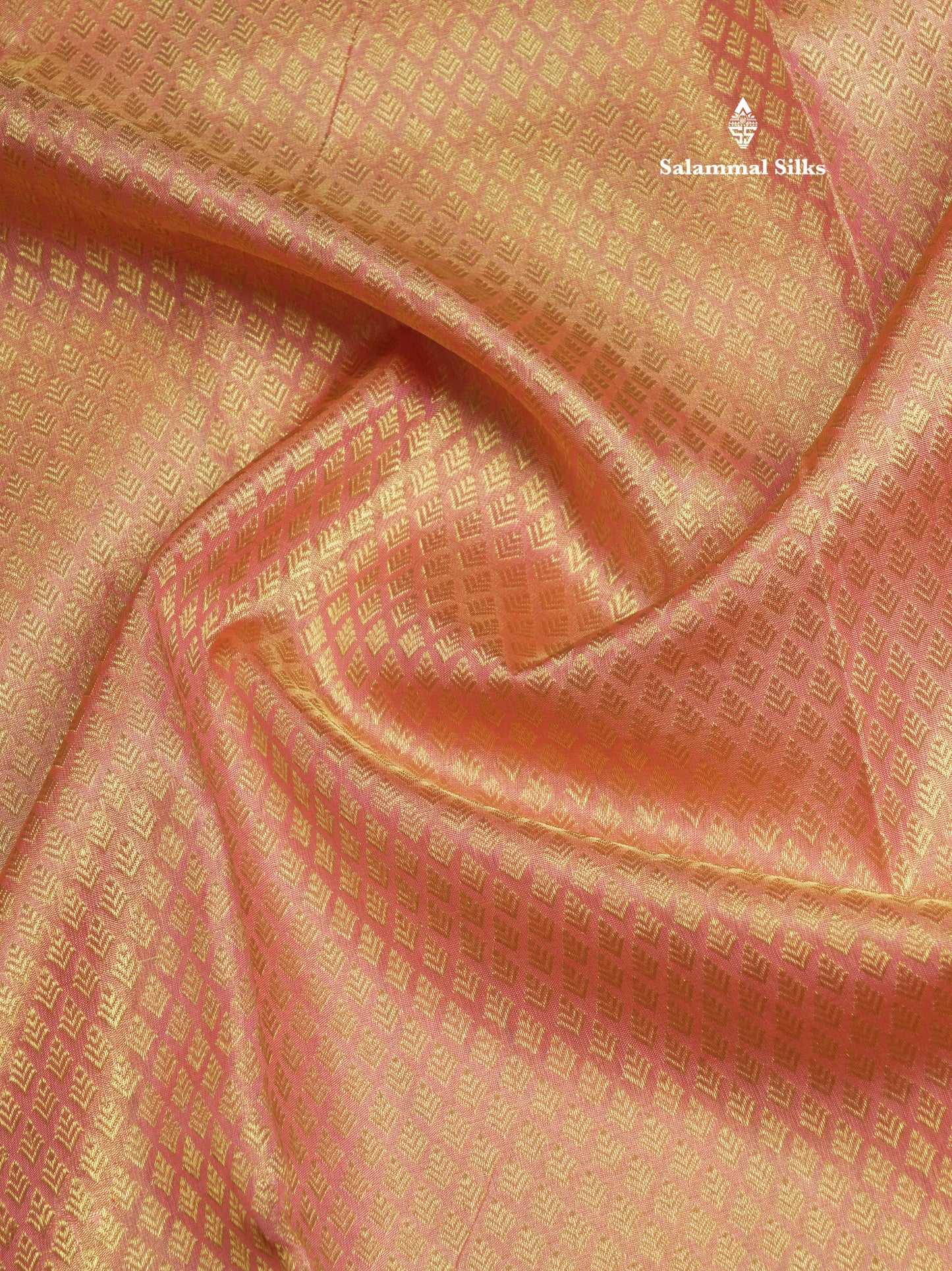 Kanjivaram Peach Grand Bridal Pure Silk Saree With Baby Pink Border