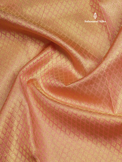Kanjivaram Peach Grand Bridal Pure Silk Saree With Baby Pink Border