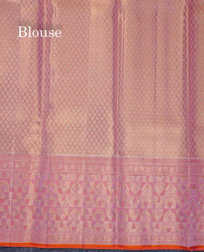 Beautiful Baby Pink Tissue Bridal Pure Kanjivaram Silk Saree With Contrast Light Pink Fancy Border