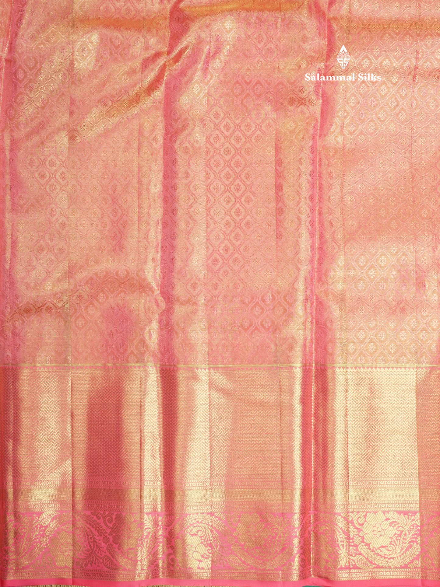 Kanjivaram Peach Grand Bridal Pure Silk Saree With Baby Pink Border