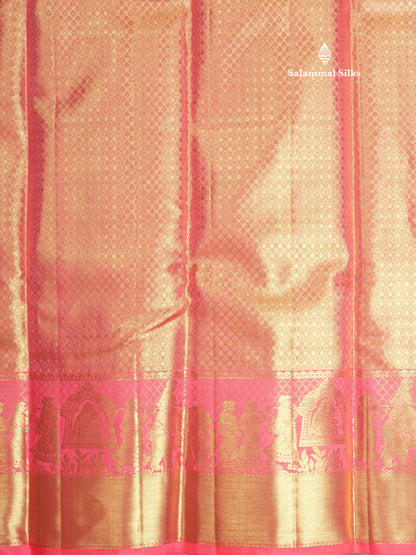 Rexona Grand Wedding Pure Kanjivaram Silk Saree With Dark Peach Traditional Pallakku Border