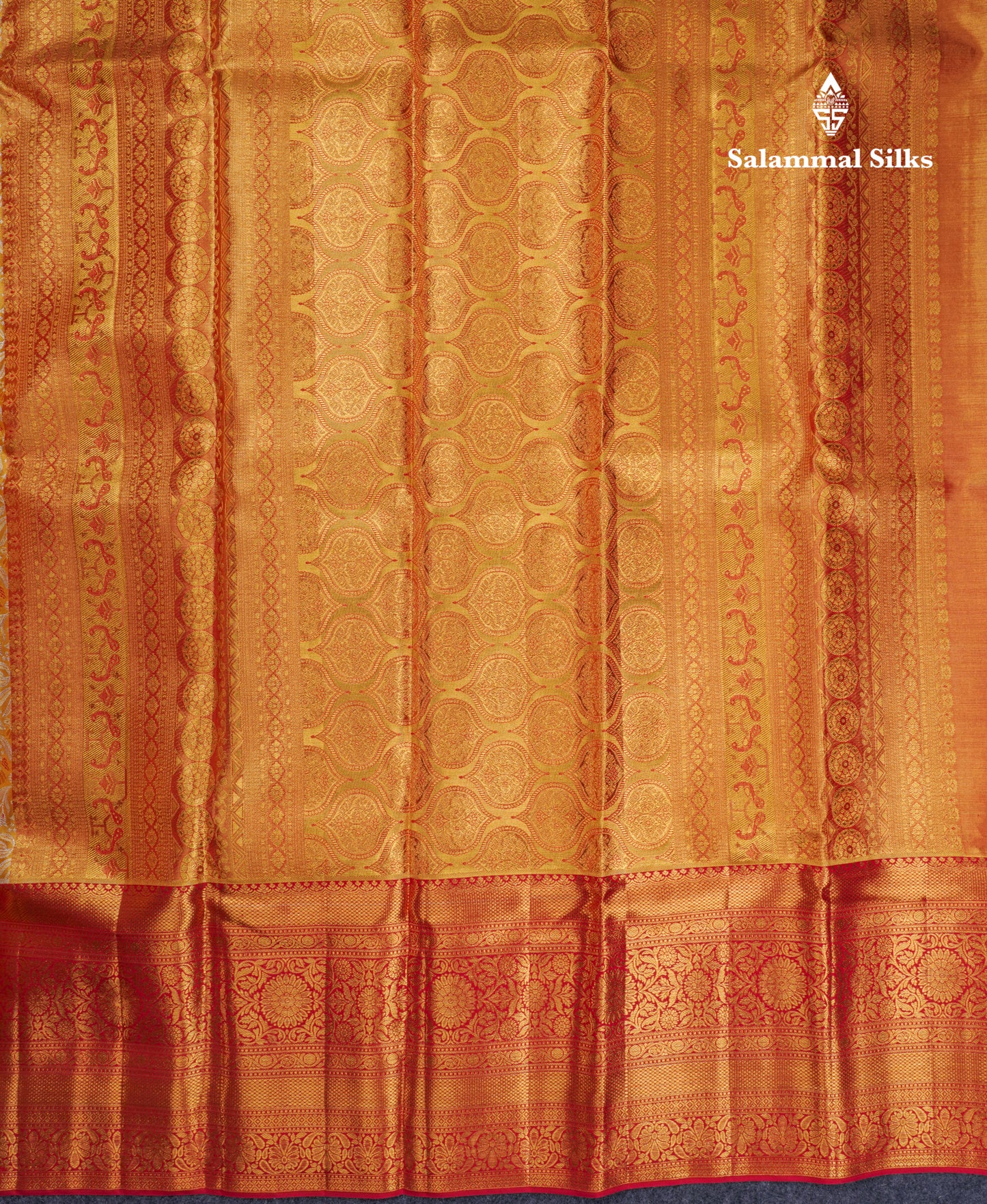 Beautiful Gold Tissue Bridal Pure Kanjivaram Silk Saree With Contrast Chilly Red Traditional Evening Morning Border