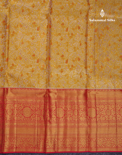Beautiful Gold Tissue Bridal Pure Kanjivaram Silk Saree With Contrast Chilly Red Traditional Evening Morning Border