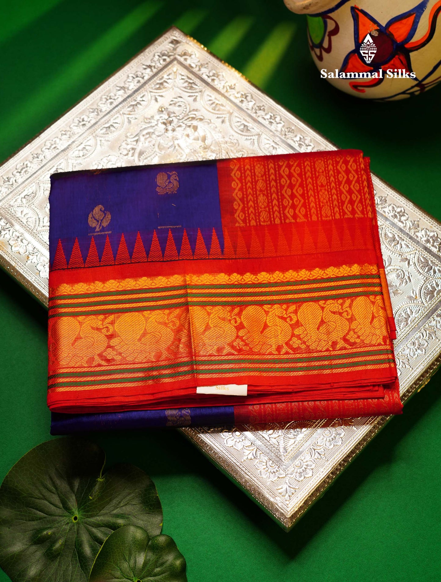 Beautiful Violet Zari Buttas Pure Silk Cotton Saree With Contrast Red Traditional Border