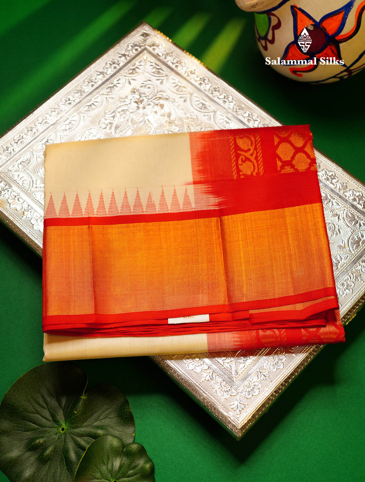Beautiful Half White Plain Pure Silk Cotton Saree With Contrast Red Traditional Border