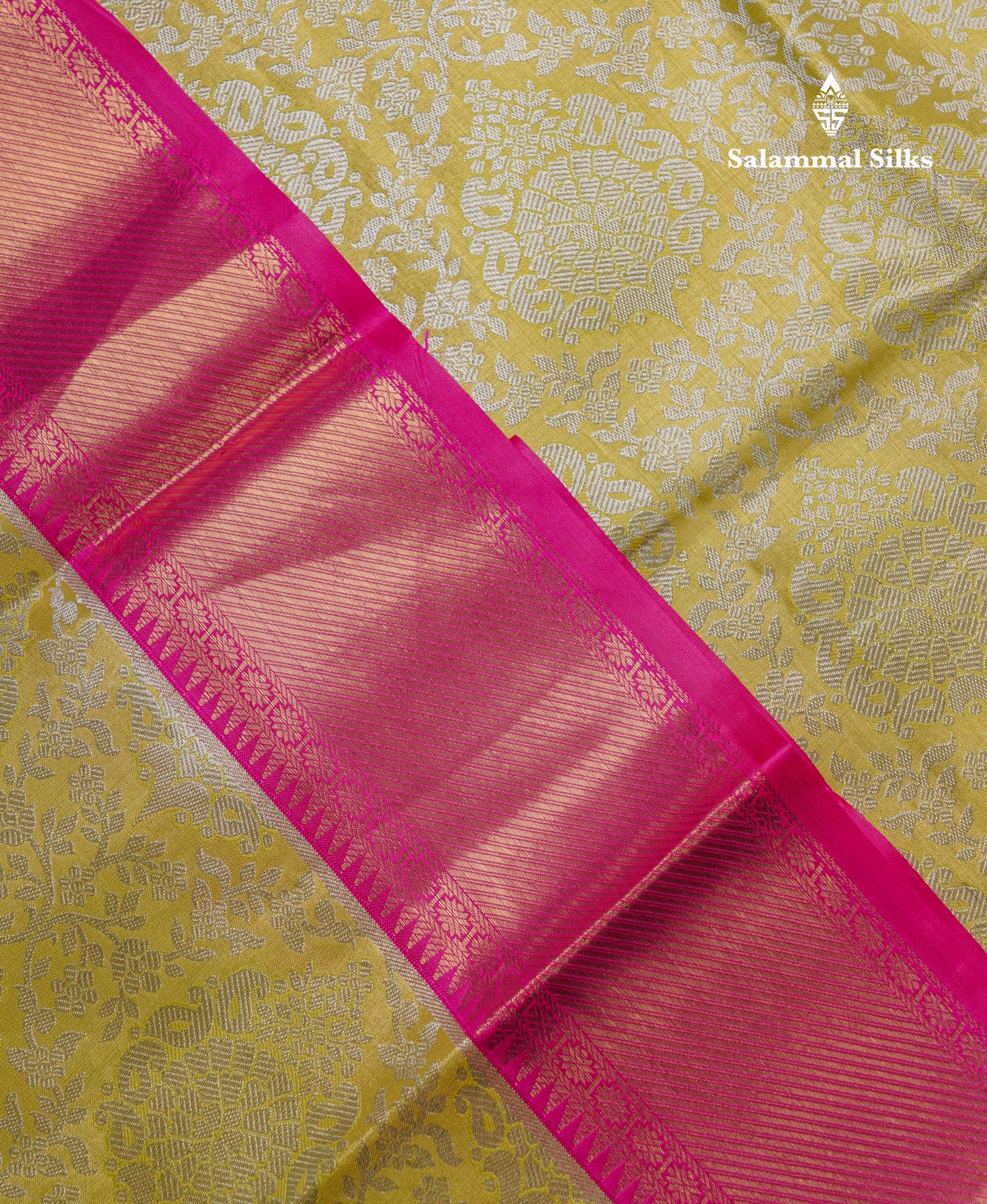 Beautiful Lemon Yellow Tissue Semi Silk Saree With Contrast Pink Long Traditional Border