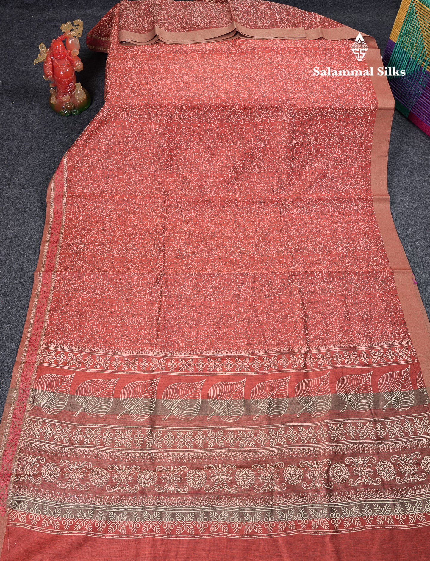 Beautiful Peacock Blue Printed Cotton Mix Saree With Contrast Grey Embroidery Border