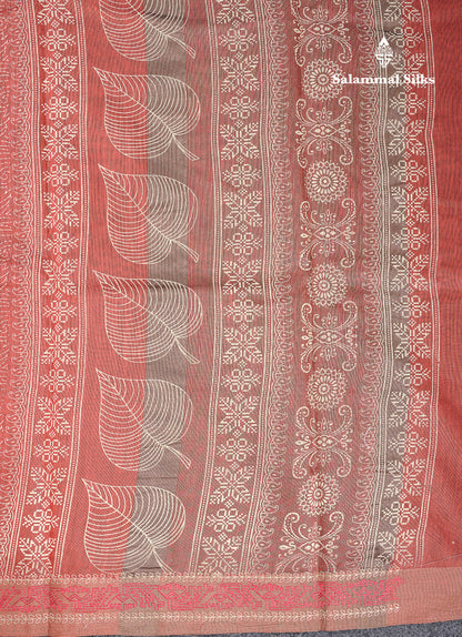 Beautiful Peacock Blue Printed Cotton Mix Saree With Contrast Grey Embroidery Border