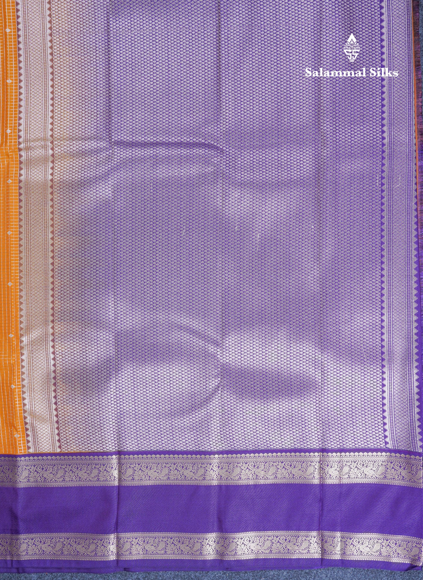 Mustard Yellow Small Checks Semi Silk Saree With Contrast Dark Purple Traditional Gap Border