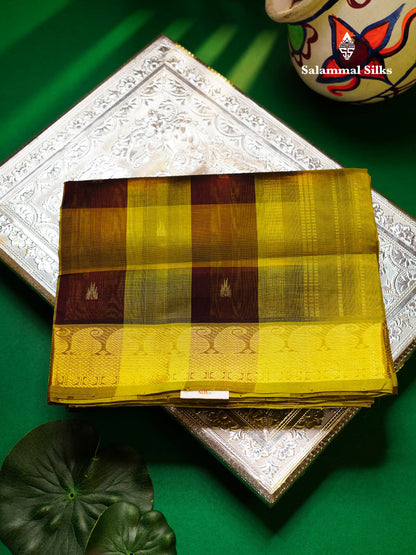 Beautiful Paalum Pazham Checks Pure Silk Cotton Saree With Contrast Manthulir Green Blouse