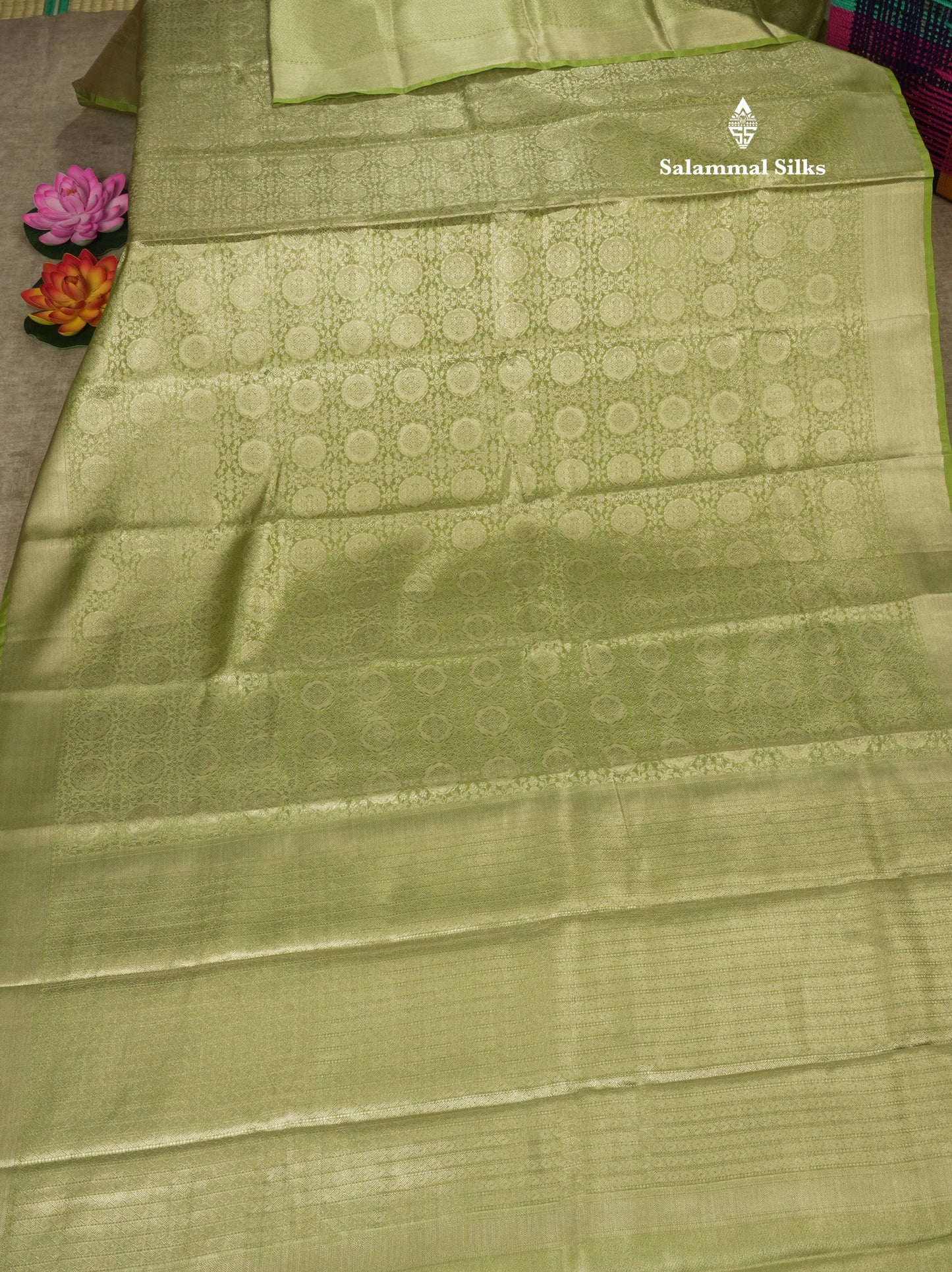Beautiful Parrot Green Grand Tissue Banaras Fancy Saree With Self Border