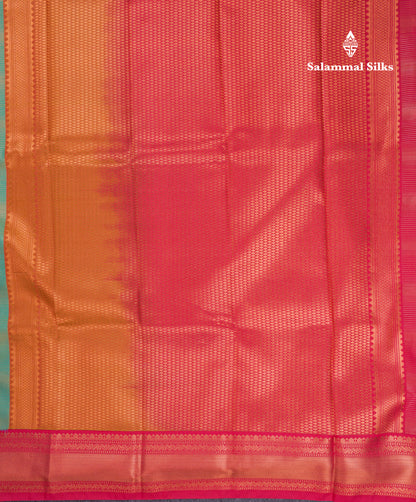 Beautiful Light Rexona Green Aalai Vaira Oosi Semi Silk Saree With Contrast Pink Traditional Border