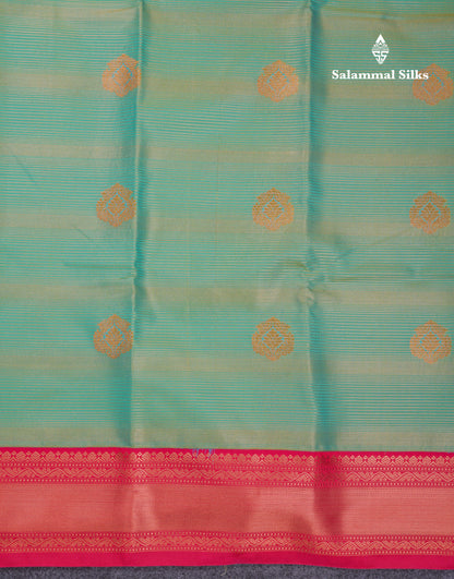 Beautiful Light Rexona Green Aalai Vaira Oosi Semi Silk Saree With Contrast Pink Traditional Border