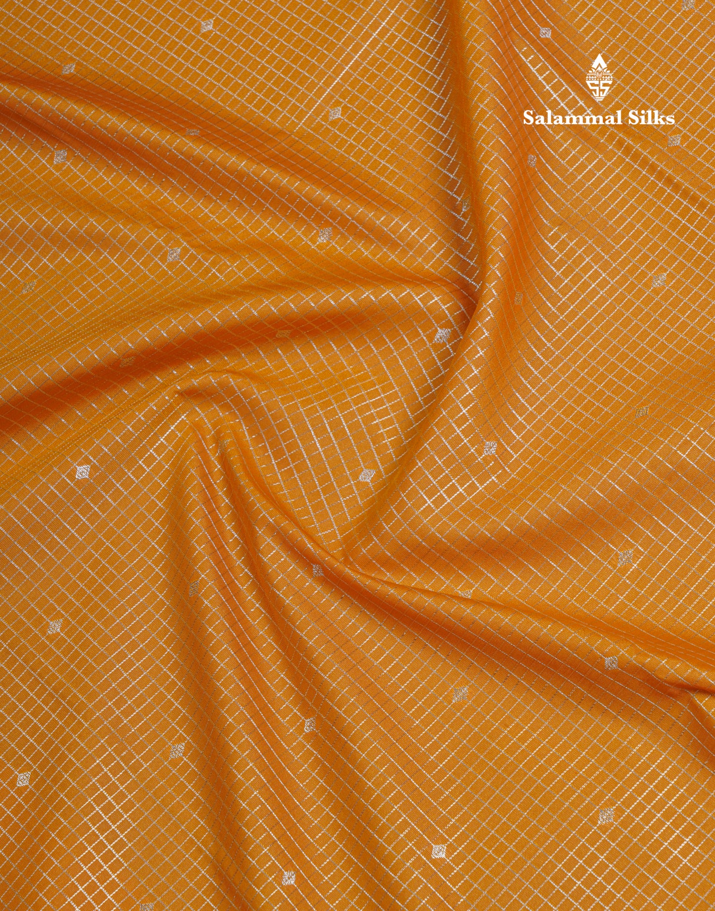 Mustard Yellow Small Checks Semi Silk Saree With Contrast Dark Purple Traditional Gap Border