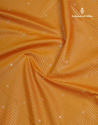 Mustard Yellow Small Checks Semi Silk Saree With Contrast Dark Purple Traditional Gap Border