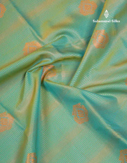 Beautiful Light Rexona Green Aalai Vaira Oosi Semi Silk Saree With Contrast Pink Traditional Border
