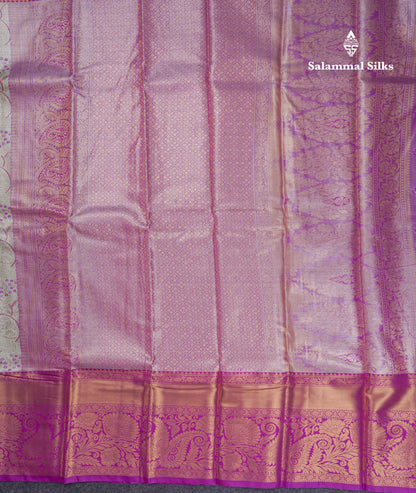 Beautiful Cream Green Tissue Semi Silk Saree With Contrast Magenta Evening Morning Border
