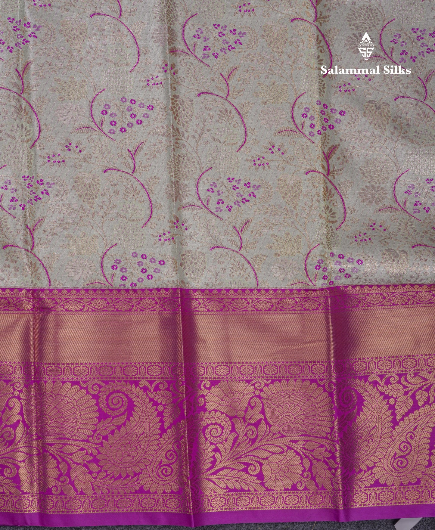 Beautiful Cream Green Tissue Semi Silk Saree With Contrast Magenta Evening Morning Border