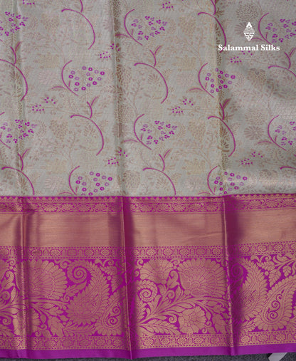 Beautiful Cream Green Tissue Semi Silk Saree With Contrast Magenta Evening Morning Border