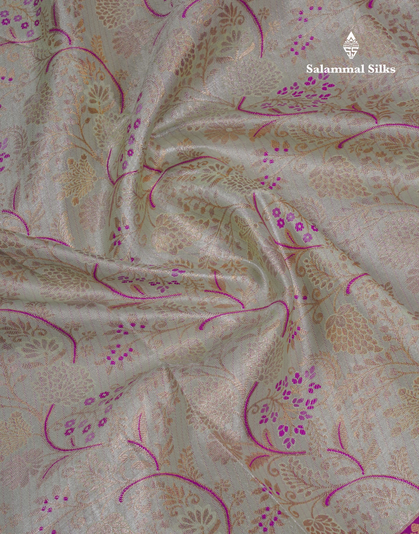 Beautiful Cream Green Tissue Semi Silk Saree With Contrast Magenta Evening Morning Border