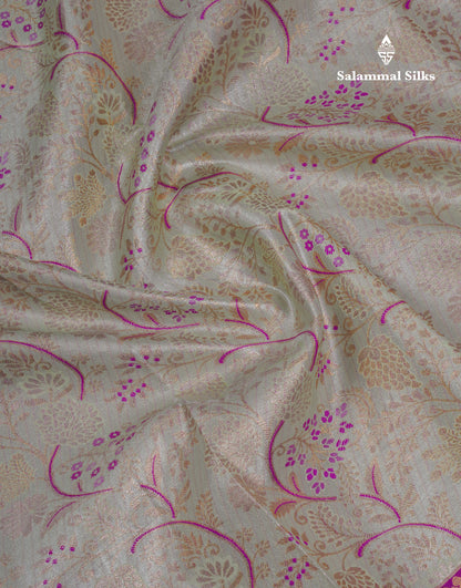 Beautiful Cream Green Tissue Semi Silk Saree With Contrast Magenta Evening Morning Border