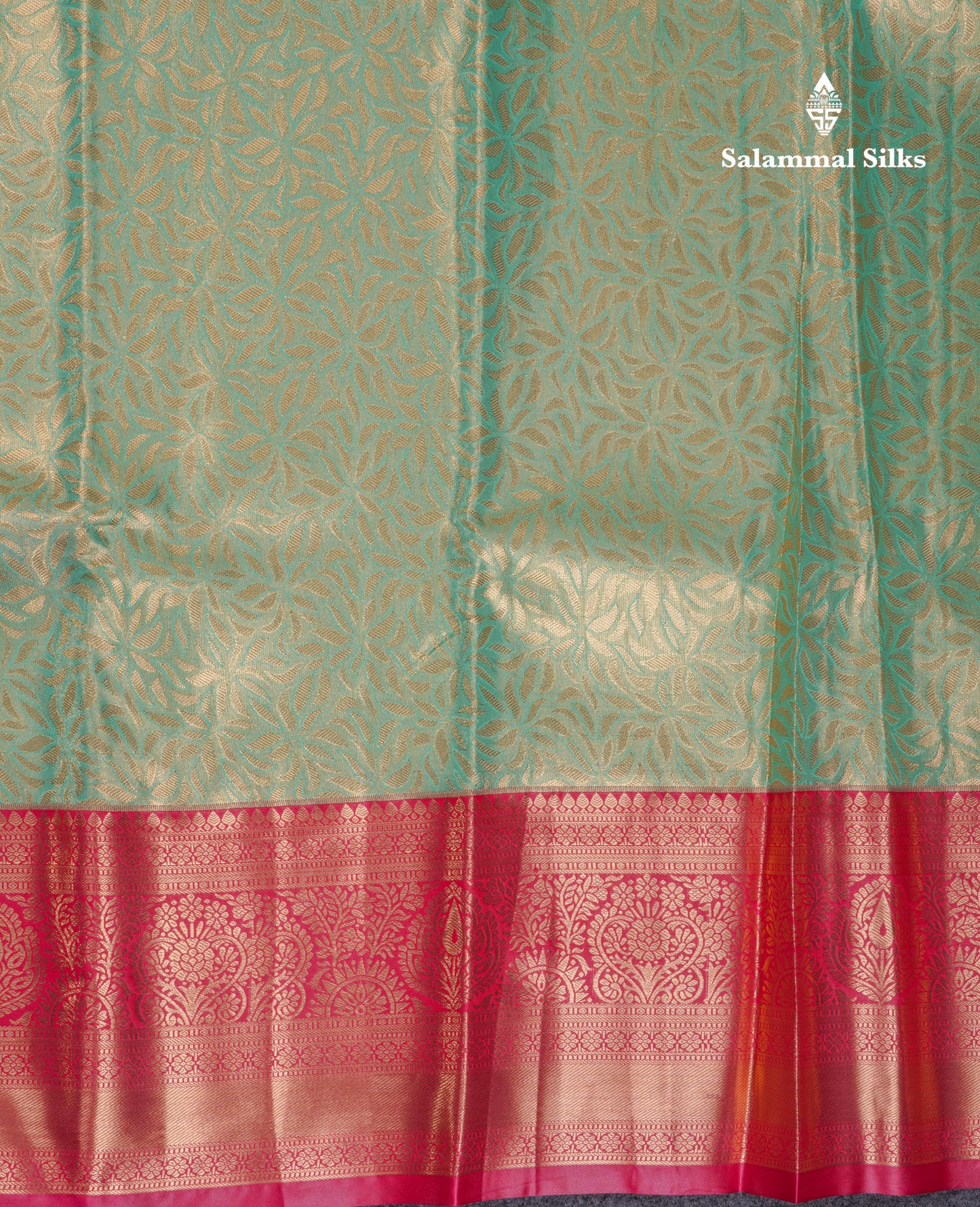 Beautiful Light Rexona Green Tissue Semi Silk Saree With Contrast Pink Border