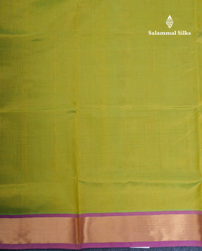 Manthulir Yellow Plain Pure Silk Cotton Saree With Contrast Purple Blouse