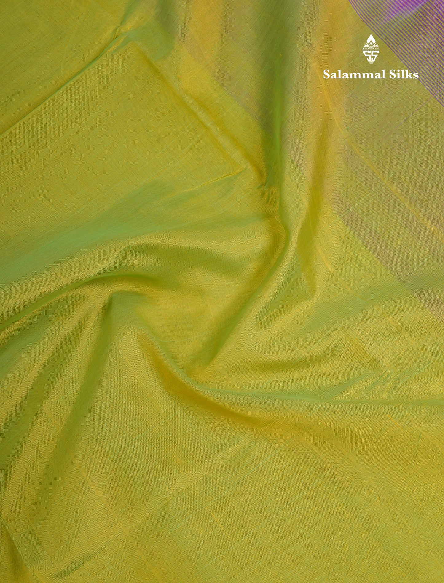 Manthulir Yellow Plain Pure Silk Cotton Saree With Contrast Purple Blouse