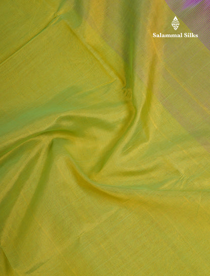 Manthulir Yellow Plain Pure Silk Cotton Saree With Contrast Purple Blouse