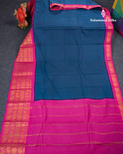 Beautiful Half White Plain Sungudi Cotton Saree With Contrast Bottle Green Traditional Long Border
