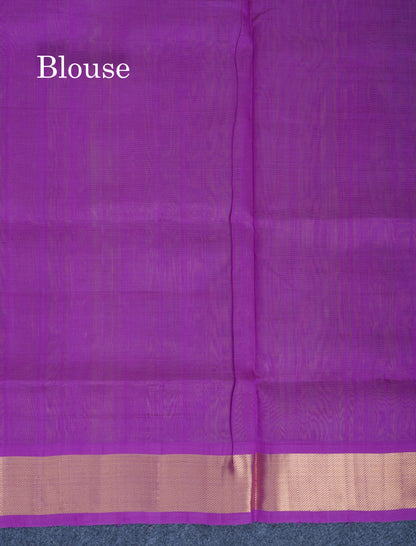 Manthulir Yellow Plain Pure Silk Cotton Saree With Contrast Purple Blouse