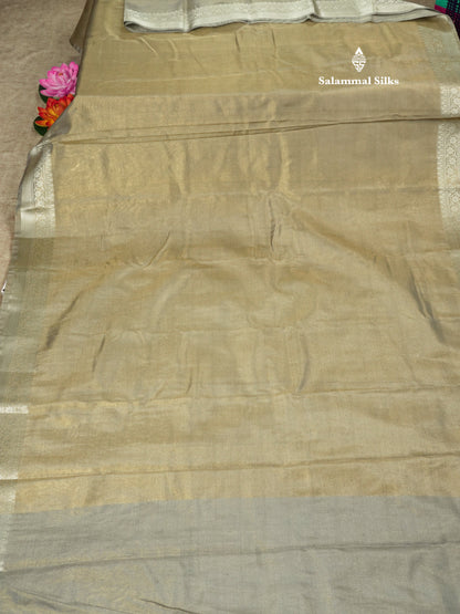 Parrot Green Plain Tissue Saree With Fancy Silver Border