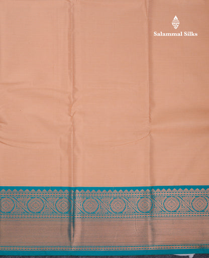 Beautiful Dark Sandal Vaira Oosi Lines Semi Silk Saree With Contrast Peacock Blue Border