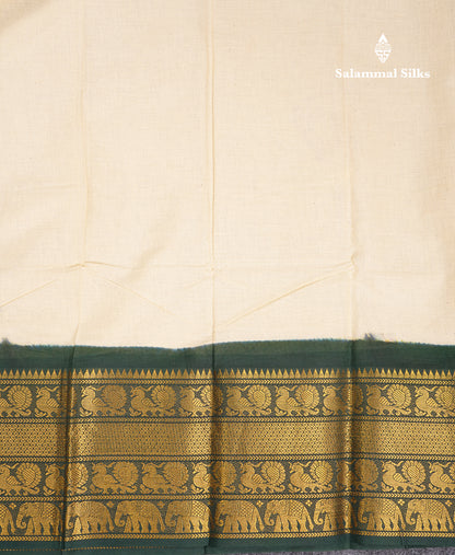 Beautiful Half White Plain Sungudi Cotton Saree With Contrast Bottle Green Traditional Long Border