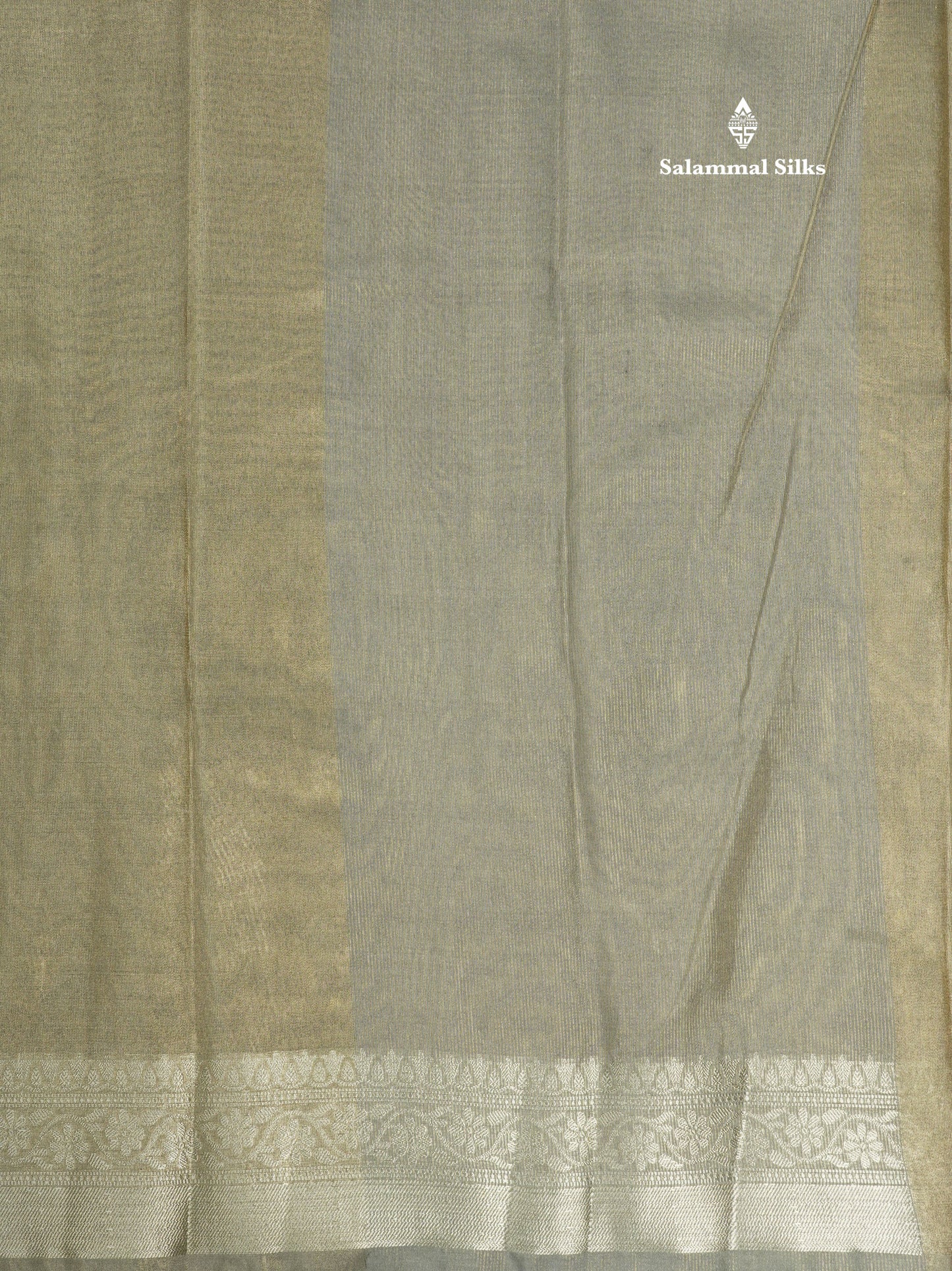 Parrot Green Plain Tissue Saree With Fancy Silver Border