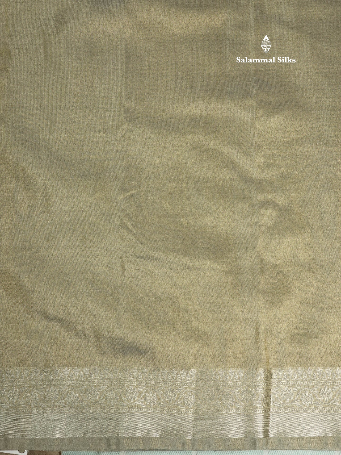Parrot Green Plain Tissue Saree With Fancy Silver Border