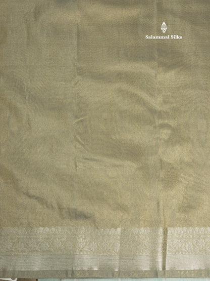 Parrot Green Plain Tissue Saree With Fancy Silver Border