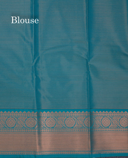 Beautiful Dark Sandal Vaira Oosi Lines Semi Silk Saree With Contrast Peacock Blue Border
