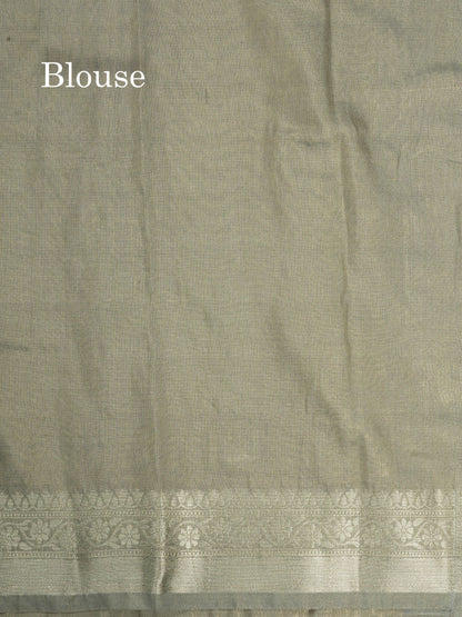 Parrot Green Plain Tissue Saree With Fancy Silver Border