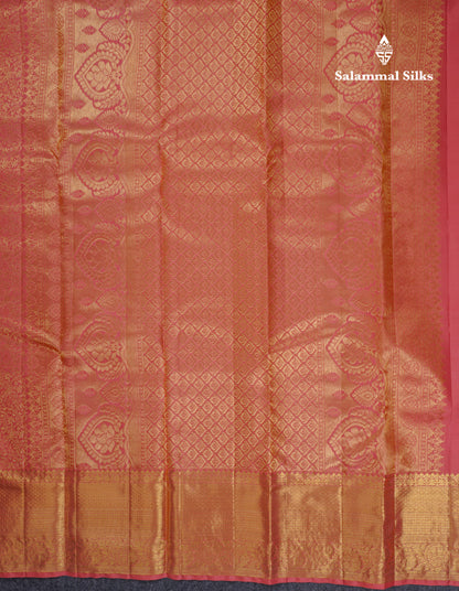 Beautiful Dark Peach Bridal Pure Kanjivaram Silk Saree With Traditional Evening Morning Border
