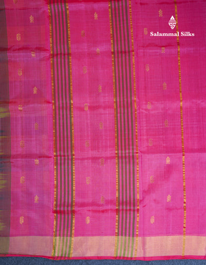 Beautiful Paalum Pazham Checks Handloom Pure Silk Cotton Saree With Contrast Pink Blouse