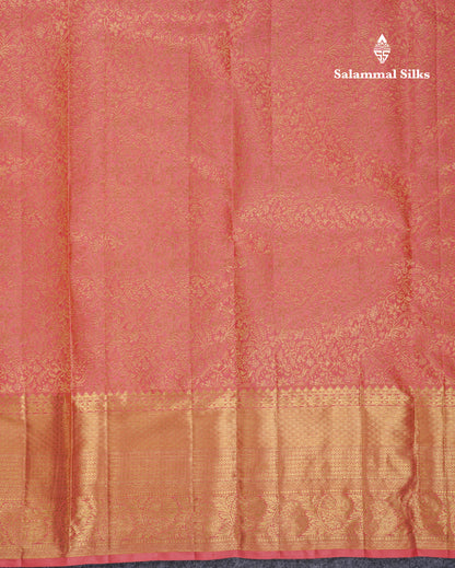 Beautiful Dark Peach Bridal Pure Kanjivaram Silk Saree With Traditional Evening Morning Border