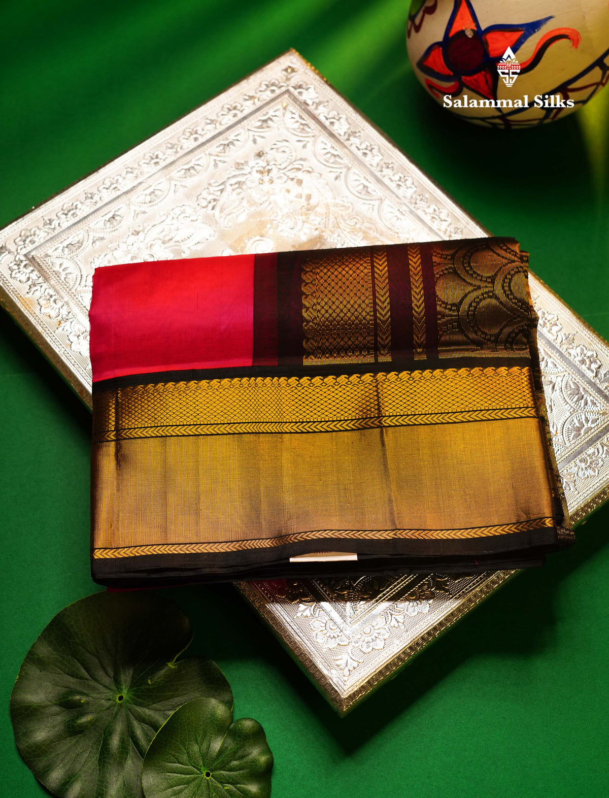 Beautiful Rani Pink Plain Pure Silk Cotton Saree With Contrast Black Traditional Evening Morning Border