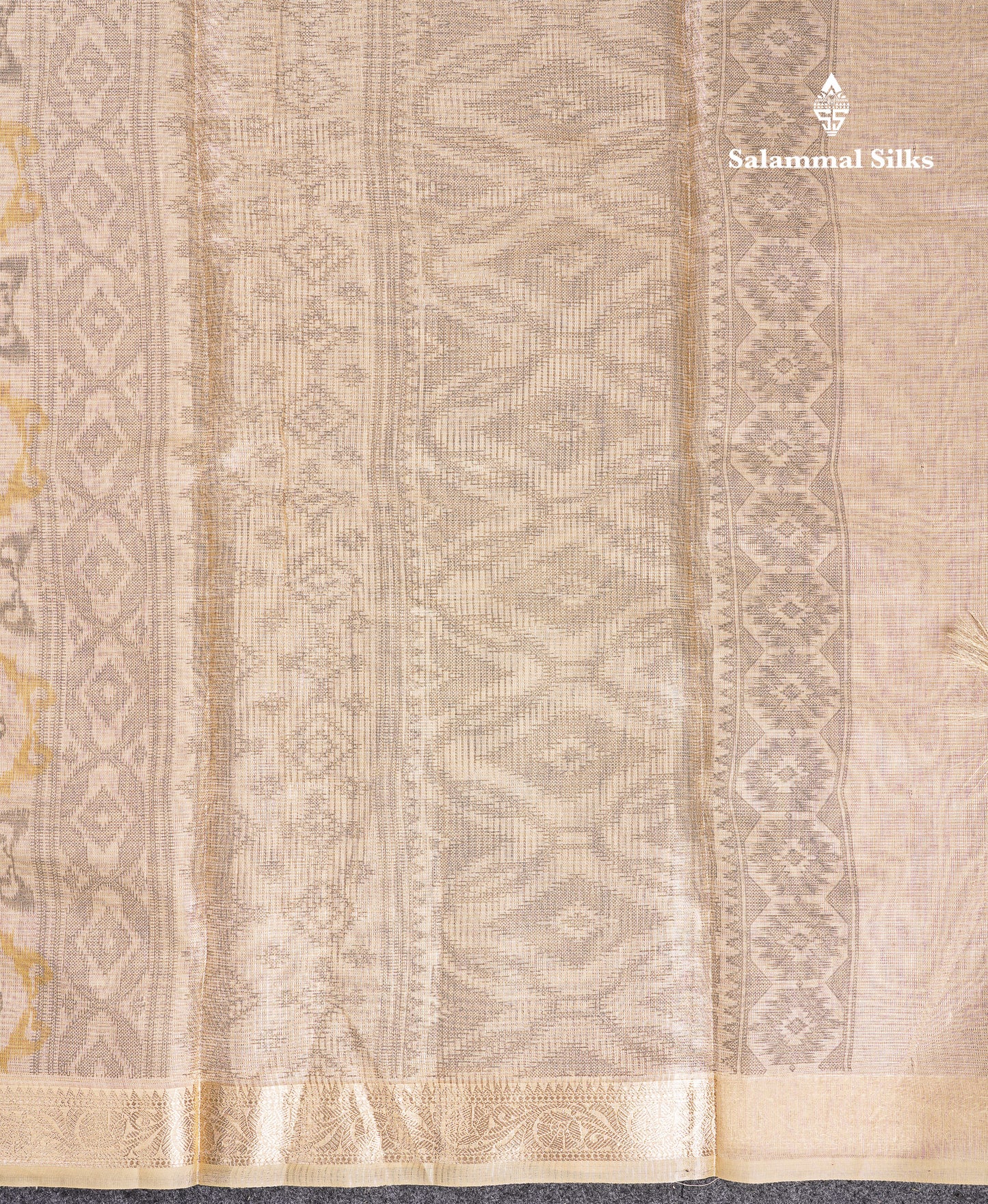 Beautiful Cream Sandal Tissue Cotton Mix Saree With Small Border