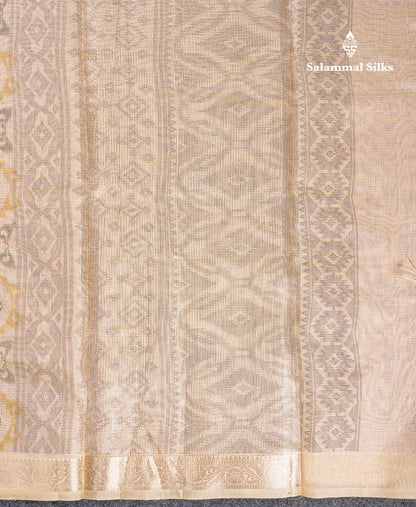 Beautiful Cream Sandal Tissue Cotton Mix Saree With Small Border