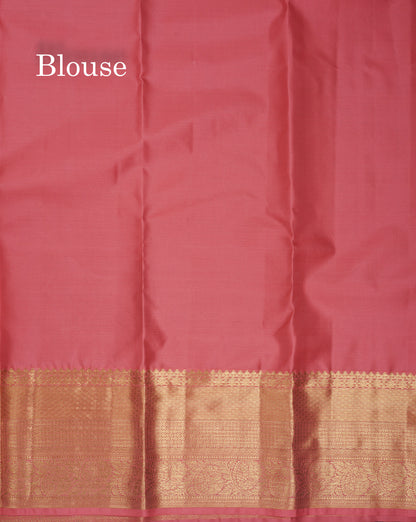 Beautiful Dark Peach Bridal Pure Kanjivaram Silk Saree With Traditional Evening Morning Border